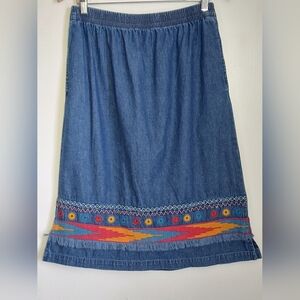 Embroidered Blue Denim Skirt
